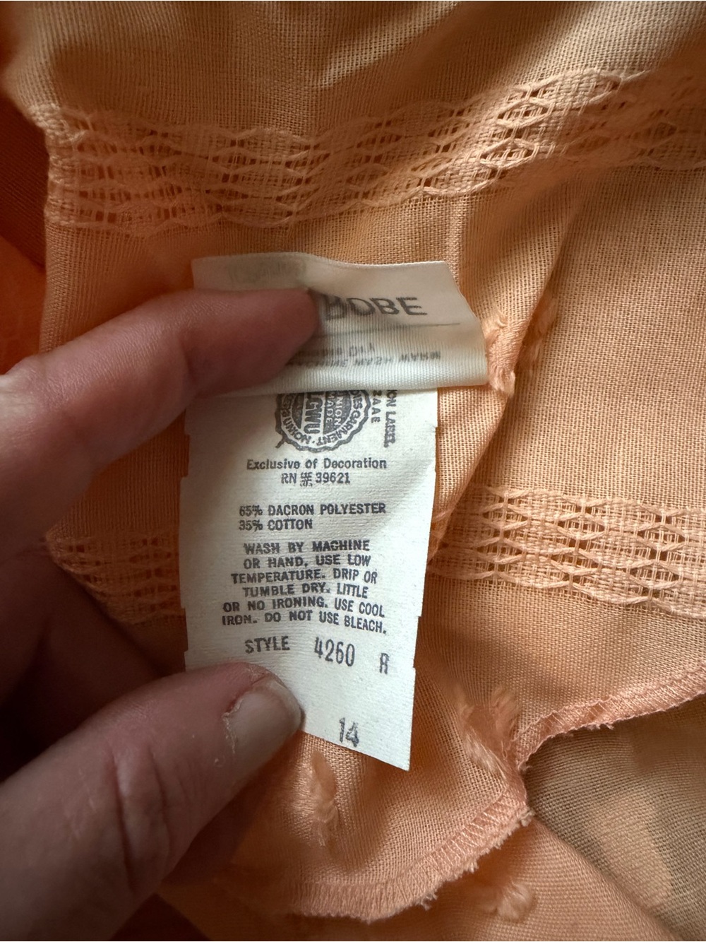 NWT Vintage 1970’s ILGWU Peach Eyelet Western Boho Button Up Maxi Shirt Dress 14 - Picture 10 of 10